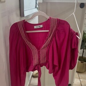 DO+BE Hot Pink Embroidered V-Neck Tie-Front Blouse and short
